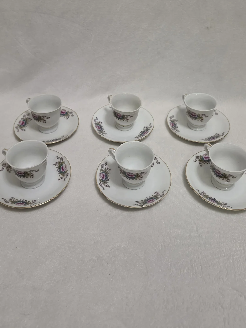 ​Vintage Liling Porcelain Espresso Demitasse Cup Saucer Set 6 Pcs Floral China C